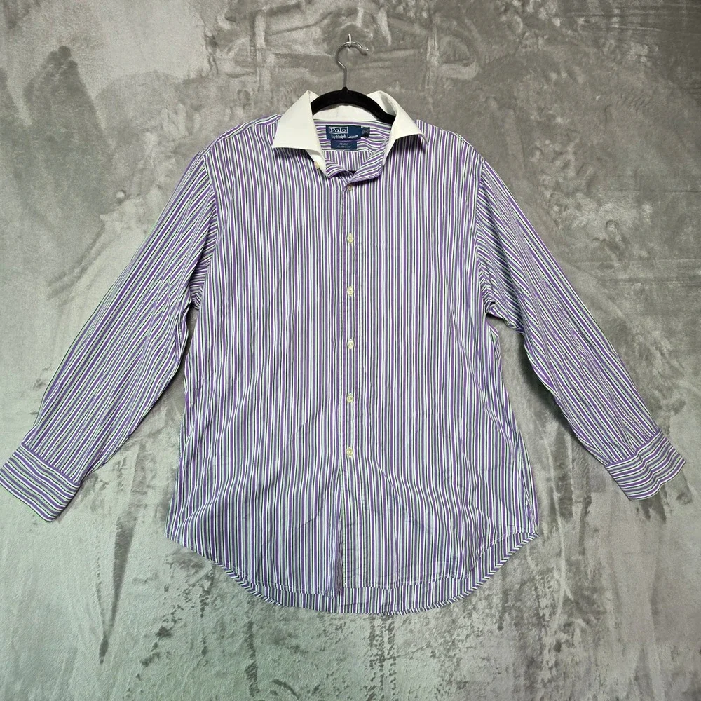 Polo Ralph Lauren Regent Classic Fit Mens Shirt 16 32/33 Purple Green Stripe